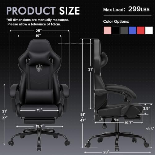 GTPLAYER Gaming Chair with Footrest, High Back Computer Chairs for Adults with Linkage Armrest Lumbar Support Heavy Duty 350lbs Ergonomic Swivel PC Game Chair for Office, Black