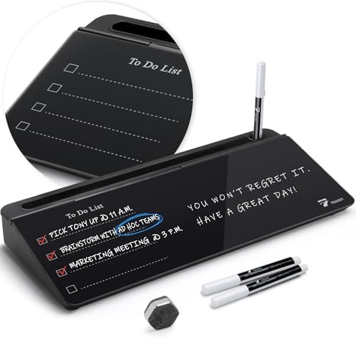 TOWON Glass Desk Whiteboard 16x7 in with to-Do List Templates, Black
