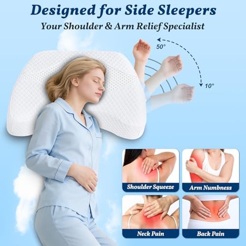 Side Sleeper Pillow with Arm Hole, Shoulder Relief System for Rotator Cuff