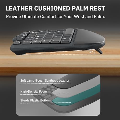Ergonomic Wireless Keyboard and Mouse Combo, 2.4GHz USB Full Size Keyboard with Wrist Rest and 3 Level DPI Adjustable Wireless Mouse for PC and Laptop Use - Black