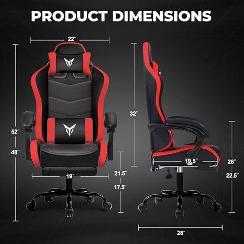 GTPLAYER Gaming Chair High Back Computer Chairs with Foot Rest for Adults, Ergonomic Height Adjustable Recliner Chair 300lbs with Linkage Armrest and Lumbar Support for Home Office, Red