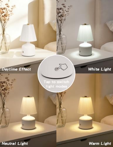 Small Table Lamp, Rechargeable Lamp with 3 Color Stepless Dimming