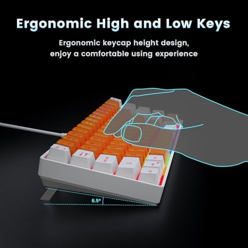 GEODMAER 65% Gaming Keyboard, LED Backlit Mini Wired Keyboard, Ultra-Compact Anti-Ghosting No-Conflict 68 Keys Membrane Gaming Wired Keyboard for PC Laptop Windows Gamer(Orange-White)