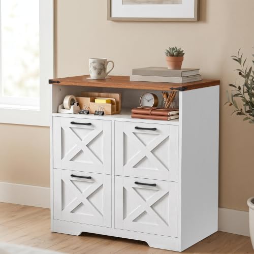 HOOBRO 4 Drawer File Cabinet, Farmhouse Filing Cabinet, Printer Stand