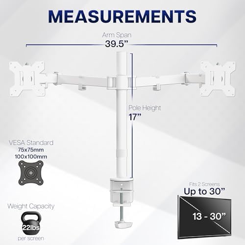 VIVO Dual Ultrawide Monitor Desk Mount, Heavy Duty Fully Adjustable Steel Stand, Holds 2 Computer Screens up to 38 inches and Max 22lbs Each, White, STAND-V038W