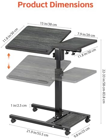 Furist Overbed Table with Wheels Adjustable Height, Mobile Standing Stand Up Rolling Laptop PC Desks with Tilting Top Height Tray Side Computer Workstation for Bedroom on Hospital Home Use, Black