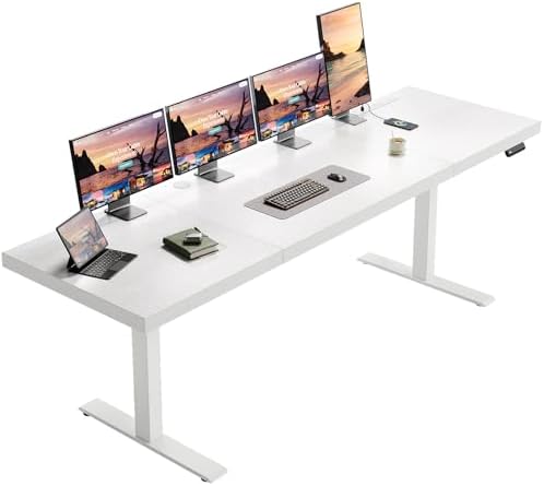 OffiGo 79 Inch Executive Electric Standing Desk Height Adjustable, White