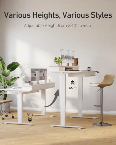FEZIBO 48 x 24 inch Standing Electric Desk with Drawers, White