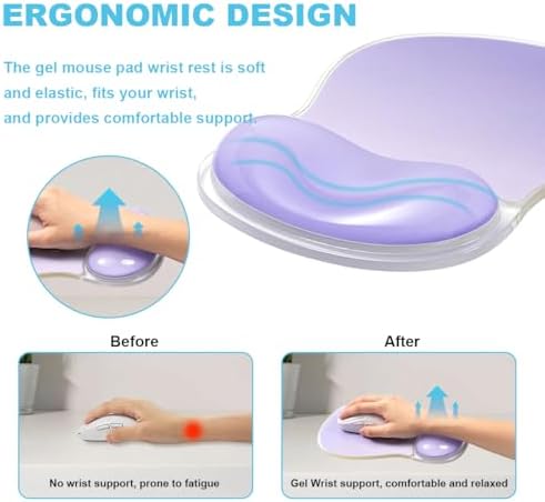 Purple Mouse Pad with Gel Wrist Rest Support, Ergonomic Desk Accessories