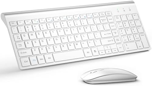 Wireless Keyboard and Mouse Ultra Slim Combo, TopMate - Matte White