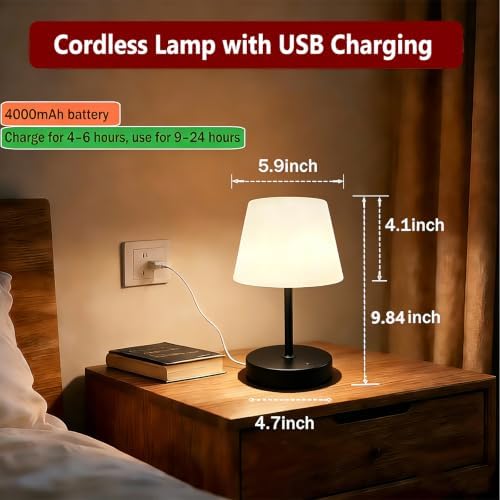 Cordless Table Lamp, Portable Rechargeable Shower lamp (Black-2pcs)