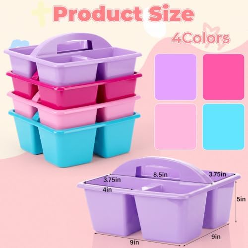 Kathfly 4 Pack Classroom Caddy Organizer with Handle Bulk, Purple Pink