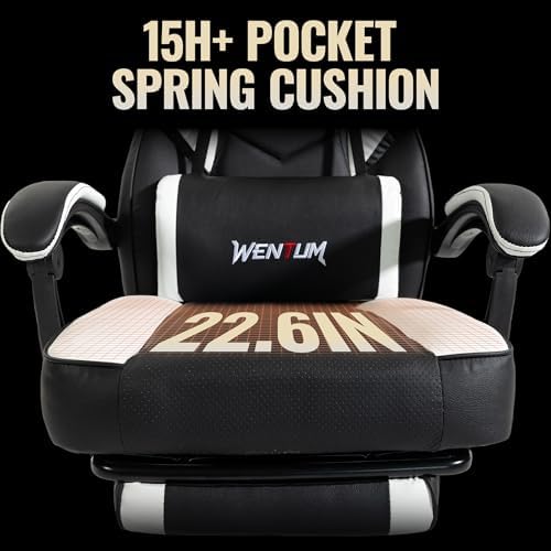 Big and Tall Gaming Chair 350lb Weight Capacity with Footrest, Ergonomic Video Game Chair for Adults with Oversized Headrest and Lumbar Pillow, Computer Chair Gaming for Office（White）