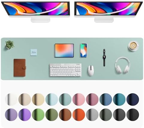 Aothia Faux Leather Desk Mat - Large Mouse Pad, Non-Slip PU Leather Blotter, Waterproof Writing Surface for Office and Home (Light Blue, 63" x 17")