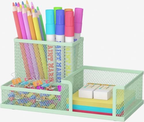 SUPEASY Pen Holder Desk Organizer, Office Supplies Pencil Holder with 3 Compartments, Desk Accessories and Workspace Organizers for Home School Classroom, Green
