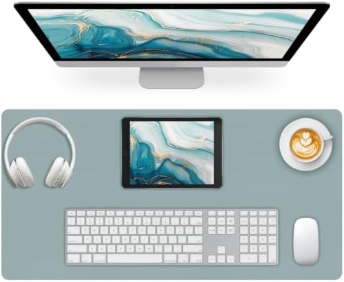 Leather Desk Pad Mat, Mist Blue Desk Mat, 31.5" x 15.7"