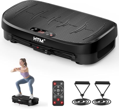 HTM Vibration Plate Exercise Machine, 9 Modes & 120 Speeds, Body Shake Plate with Resistance Bands Slot & Remote Control, Shake Board for Weight Loss Fat Burner Home Fitness Workout