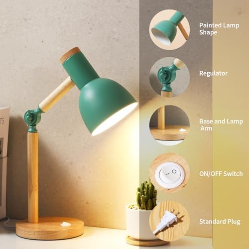 Adjustable Wooden Arm Desk Lamp, Metal Shade Table Lamp