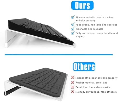 Richboom Clear Acrylic Tilted Computer Keyboard Holder for Easy Ergonomic Typing, Upgraded Version, Keyboard Stand with Silicone Anti-Slip Case for Office Desk, Home, School, Clear