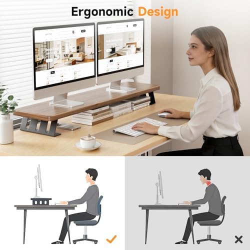 Dual Monitor Stand Riser, 39 Inch Large Wood Monitor Stands for 2 Monitors