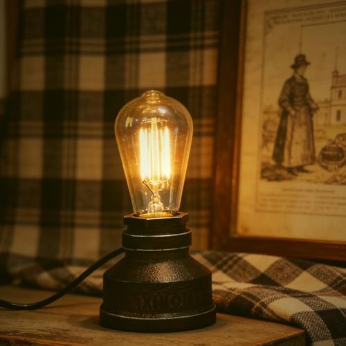 Vintage American Village Style Desk Light Creative Table Lamp Iron Steel Water Pipe Table Night Lights,Rustic Loft Industrial Steampunk Retro Base E26 Holder Fitting Lighting Fixture LED Edison
