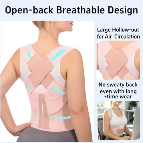 Posture Corrector for Women and Men Plus Size Full Back Support Brace Straightener Scoliosis Spine Upper Back Pain Relief Adjustable Shoulder Instant Posture Corrector with Hunchback (Pink, Large)