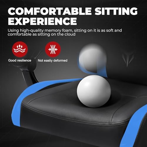 GTPLAYER Gaming Chair for Adults, Big and Tall 300LBS Heavy Duty Office Chair, Ergonomic High Back Lumbar Support and Wide Comfy Cushion with Linkage Armrests for Home Office, Blue