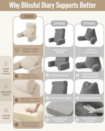 Blissful Diary Reading Pillow with Adjustable Neck & Lumbar Support, Beige