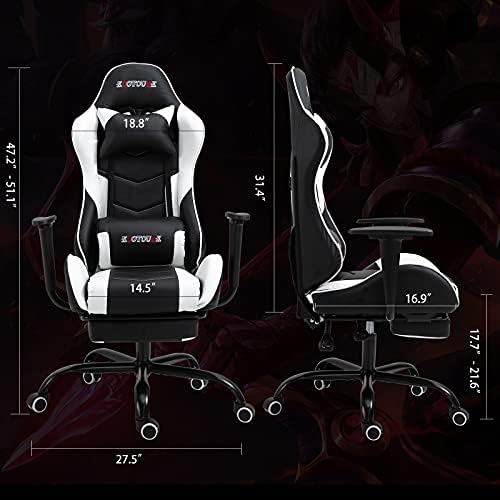 White Ergonomic High Back Massage Gaming Chair with Footrest