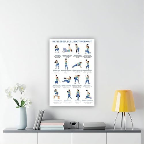 Kettlebell Full Body Workout for Beginners Exercise Chart Home Gym Easy Strength Training Routine Canvas Poster Bedroom Decor Room Decor Frame 12x18inch