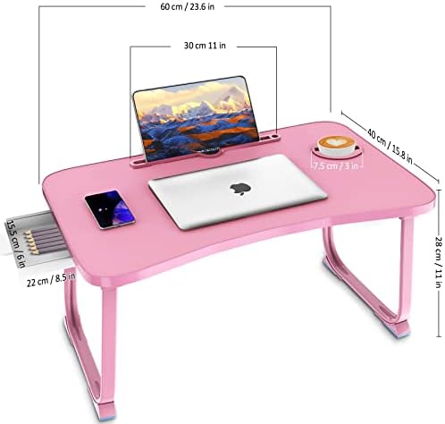Fayquaze Lap Laptop Desk, Portable Foldable Laptop Bed Table with Storage Drawer and Cup Holder, Lap Desk Lap Bed Stand Tray Table Serving Tray for Eating, Reading and Working