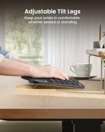ProtoArc EK01 Plus Backlit Ergonomic Bluetooth Keyboard, Matte Black