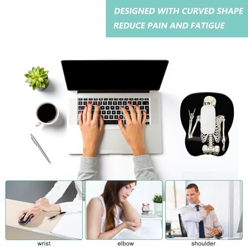 Mouse Pad with Wrist Support, Ergonomic Mousepad with Comfortable Memory Foam Wrist Rest Cushion, Relieve Wrist Pain, Non-Slip Rubber Base Gaming Mice Pad for Home Office Computer, Human Skeleton