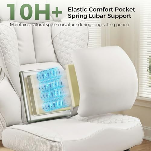 GTPOFFICE Big and Tall Office Chair 400LBS Wide Seat Computer Gaming Chair with Footrest & Comfy Lumbar Support, Leather High Back Executive Chair with Ergonomic Pressure Relief Seat Cushion, White