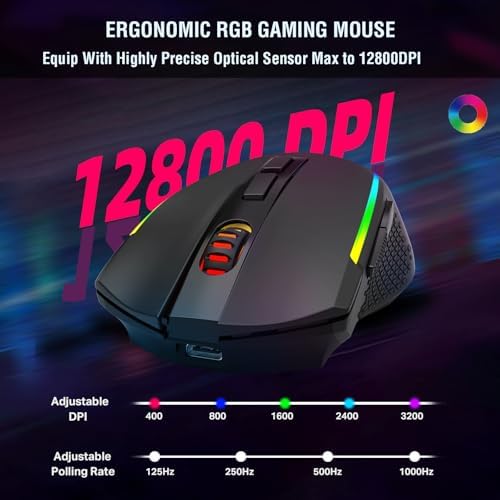 Redragon S162 3-Mode Wilreess Gaming Keyboard & Mouse Combo, 99 Keys K744 RGB GamingKeyboard and 8000 DPI M693 Gaming Mouse Bundle