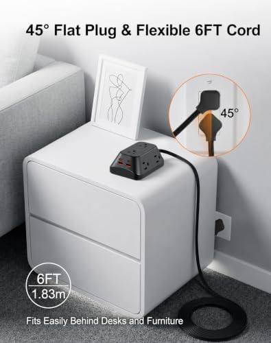 Desk Clamp Power Strip, 6 AC, 2 USB-C & 2 USB-A, 1440J, 6FT Cord