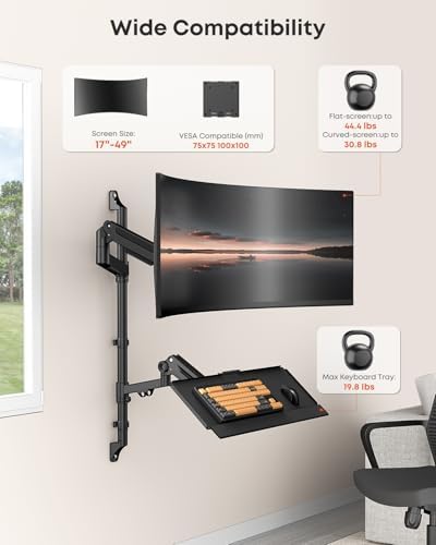 Heavy Duty Wall Mount Monitor Arm with Keyboard Tray for 17-49 Inch