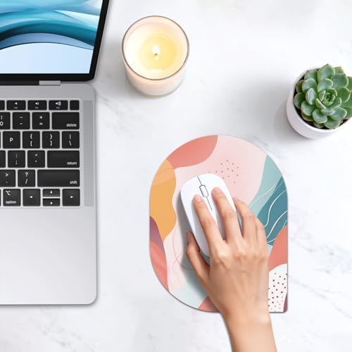 Contoured Oval Mouse Pad 6x8in Non-Slip for Laptop,Boho Lines