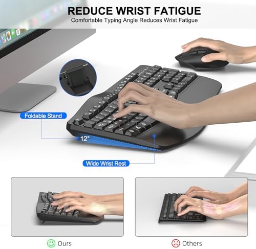Wireless Keyboard and Mouse Combo, 2.4G Ergonomic Wave Keys(Graphite)