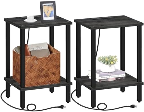 TUTOTAK End Table with Charging Station, Side Table Set of 2, Nightstand