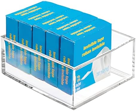 mDesign Plastic Square Desk Organizer - Create Section for Home Office Drawers, Desktop - Holds Pens, Paper Clips, Notebooks and Other Office Supply Accessory - Lumiere Collection - 3 Pack, Clear