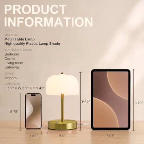 Oneach 9" Corded Touch Control Gold Table Lamp with USB A+C Charging Ports, Dimmable LED Bedside Lamp with 3 Color Temperatures, Small Modern Table Lamps for Bedroom Nightstand Living Room