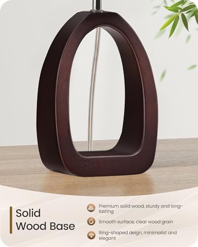 Small Table Lamp, 14.2" Cute Little Desk Lamp, Wood Bedside Lamp with Beige Linen Lampshade & Dark Walnut Base, Modern Nightstand Lamp for Bedroom, E26 Base, Bulb Not Included, STE07TL05