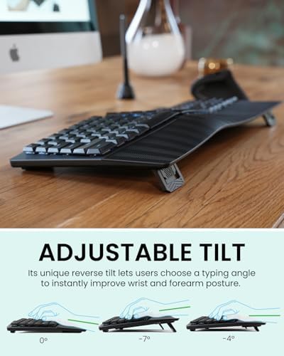 Perixx PERIBOARD-835BL II Wireless Ergonomic Mechanical Keyboard [Firmware Updated] - RGB Backlit - Low-Profile Blue Clicky Switches - Multi-Device Connection - Compatible with Windows and macOS