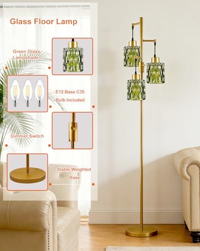 Lightdot Green Glass Floor Lamp Farmhouse Mid Century Standing Tall Lamp