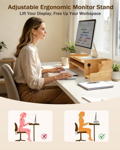 MyPlace Bamboo Monitor Stand Riser with Adjustable Height and Angle