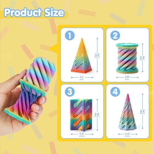 JOYIN 4 Pack Impossible Cone Fidget Toys, Pastel Color 3D Printed Spiral Cone Flexible Impossible Pyramid Passthrough Fidget Toys for Stress Relief, Kids Adults Gifts for Classroom