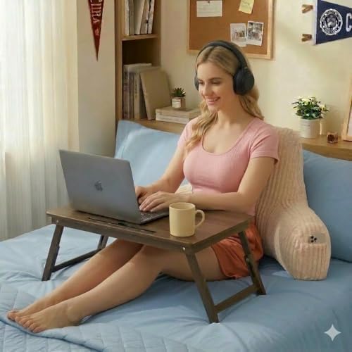 Large Reading Pillow for Sitting Up with Arms,White Corduroy