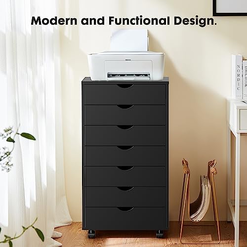 OLIXIS 7 Drawer File Cabinet on Wheels, Printer Stand