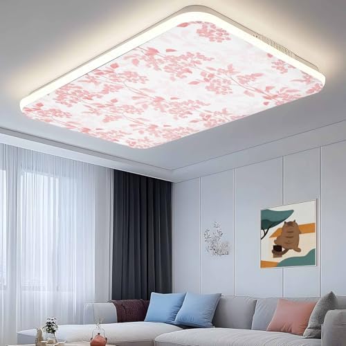 Pink Flower Leaves Magnetic Fluorescent Light Covers for Ceiling Lights 2 x 4 Feet,Grey Modern Pastel White Floral Spring Summer Office Classroom Kitchen Drop Ceiling Light Filter Covers 4 Packs
